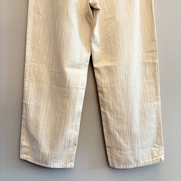 Cream & White Stripe Textured Wide Leg Denim Tailored Trousers - Picture 14 of 14